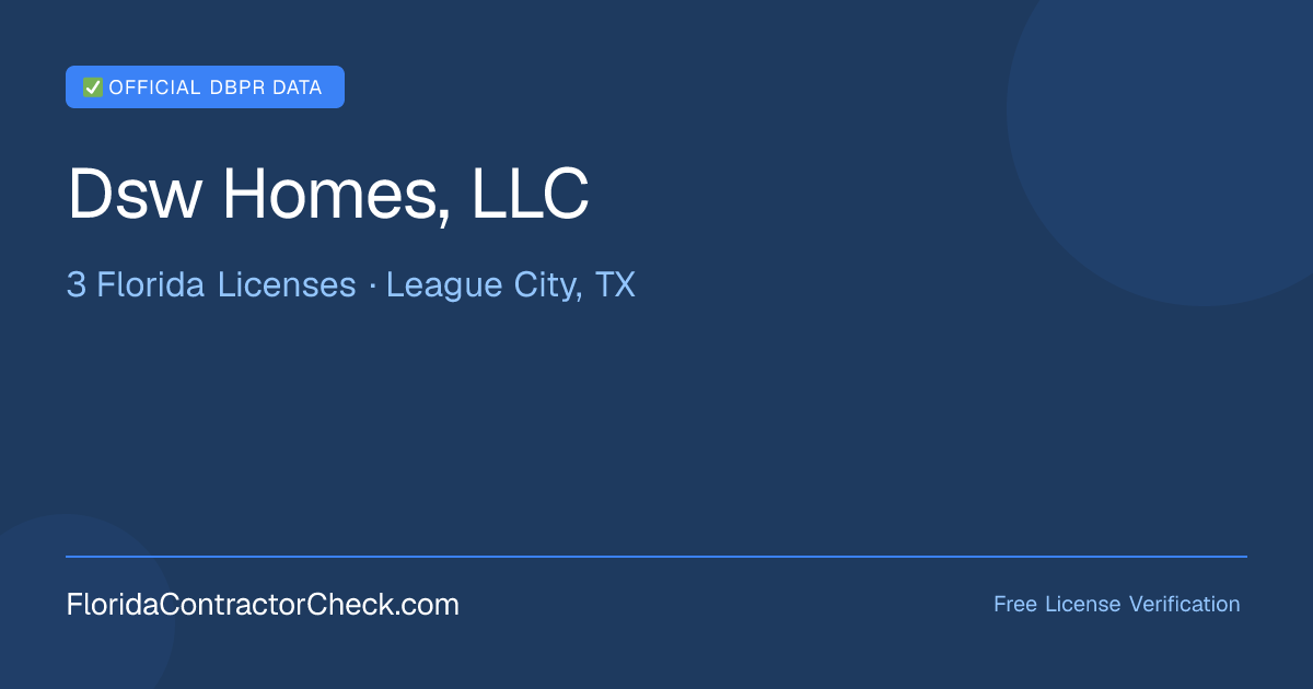 Dsw Homes, L… — License CRC1332206 | 511 Florida Building Permits ...